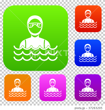 Scuba diver man in diving suit set collection 37263205
