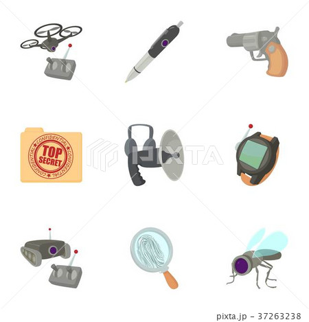 Spy equipment icons set, cartoon style 37263238