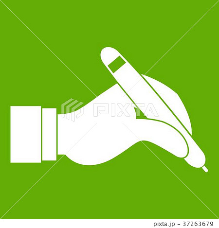 Hand holding black pen icon green 37263679