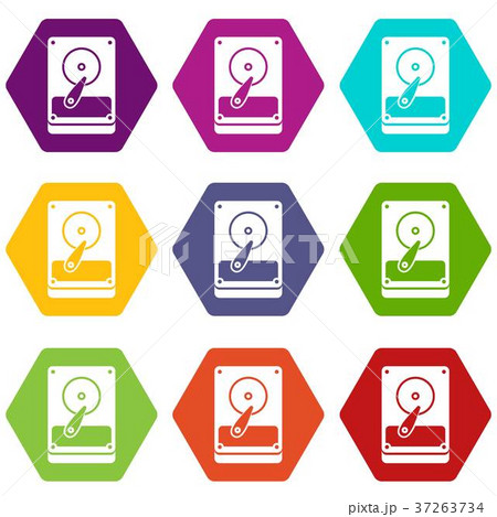 HDD icon set color hexahedron 37263734