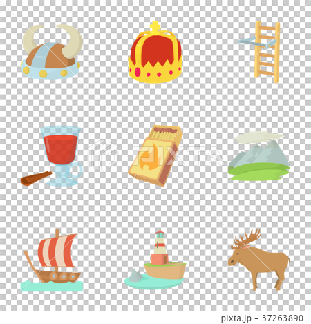 Scandinavia life icons set, cartoon style Scandinavia life icons set, cartoon style 37263890