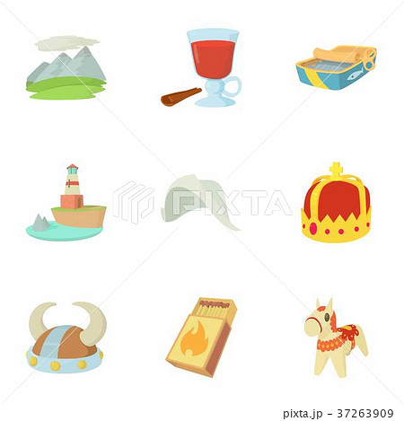 Scandinavia icons set, cartoon style Scandinavia icons set, cartoon style 37263909