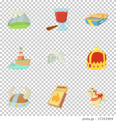 Scandinavia icons set, cartoon style Scandinavia icons set, cartoon style 37263909