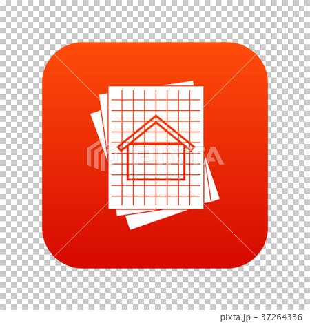 House blueprint icon digital red 37264336