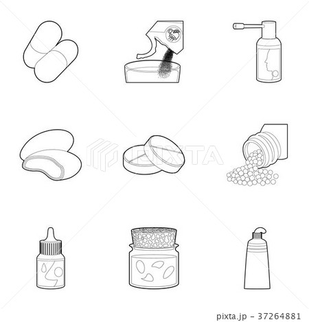 Medicament icons set, outline style 37264881