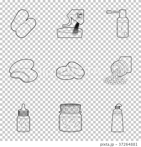 Medicament icons set, outline style 37264881
