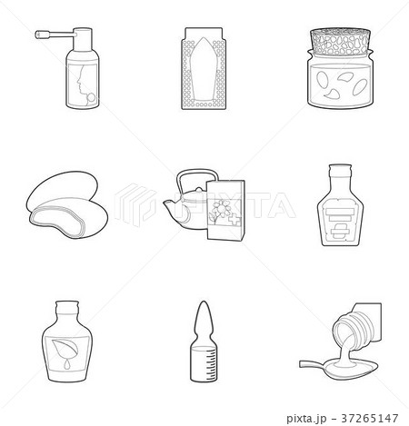 Pills and drug icons set, outline style 37265147