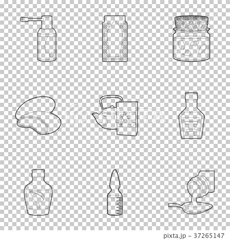 Pills and drug icons set, outline style 37265147