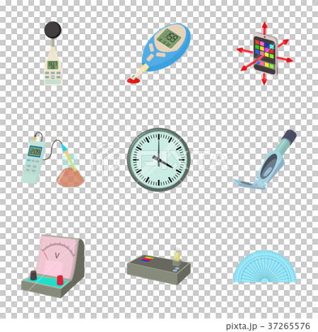 Measuring device icons set, cartoon style - Stock Illustration ...
