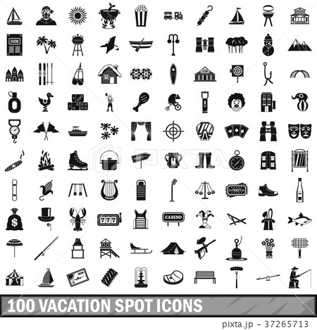 100 vacation spot icons set, simple style 37265713