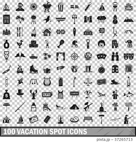 100 vacation spot icons set, simple style 37265713