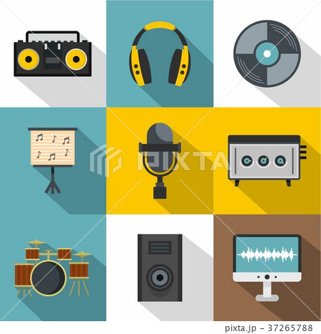 Music recording icon set, flat style 37265788