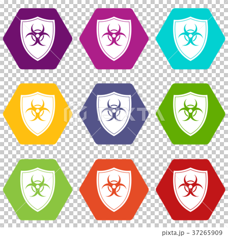 Shield with a biohazard sign icon set color hexahedron 37265909