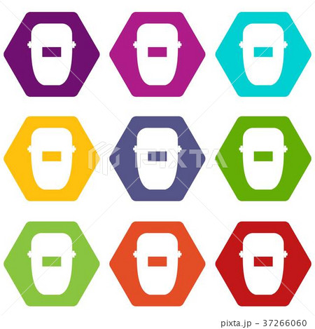 Welding mask icon set color hexahedron 37266060