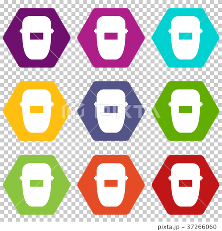 Welding mask icon set color hexahedron Welding mask icon set color hexahedron 37266060