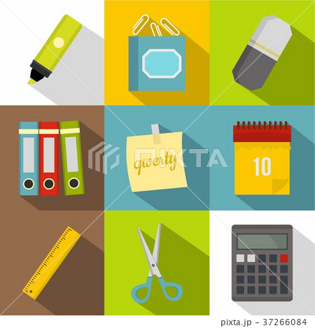 Office Stuff Icon Set Flat Styleのイラスト素材