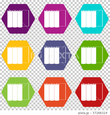 Rolls of paper icon set color hexahedron Rolls of paper icon set color hexahedron 37266324