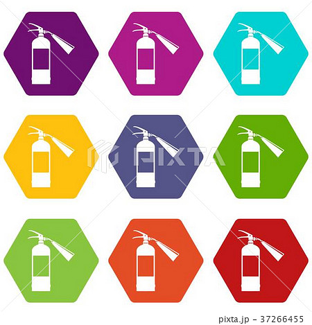 Fire extinguisher icon set color hexahedron Fire extinguisher icon set color hexahedron 37266455