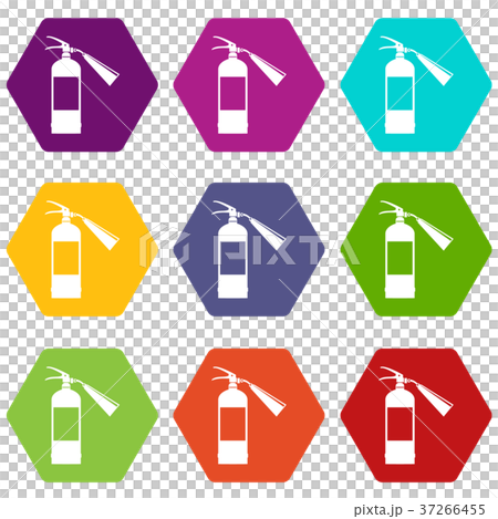 Fire extinguisher icon set color hexahedron Fire extinguisher icon set color hexahedron 37266455