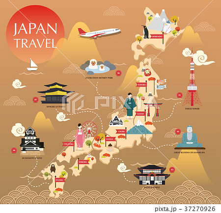 Japan Landmark Icons Map For Travelingのイラスト素材