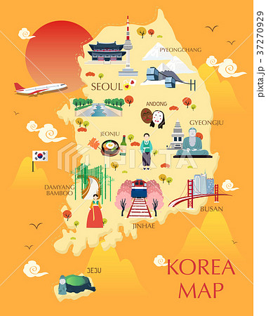Traveling to korea by landmrks icon map 37270929