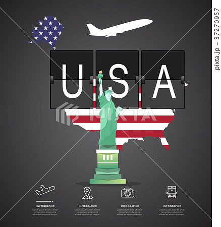 Traveling to USA with statue of liberty and map 37270957
