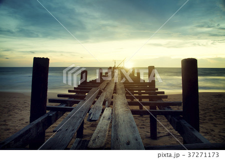 Sunset beach pier with relaxing moment time 37271173