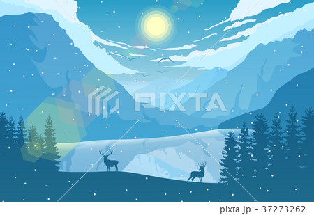Winter mountain landscape with two deer Winter mountain landscape with two deer 37273262
