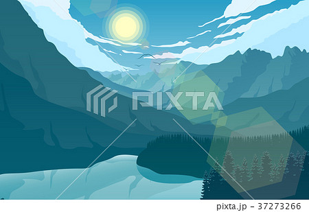Mountain landscape with and lake at sunrise 37273266