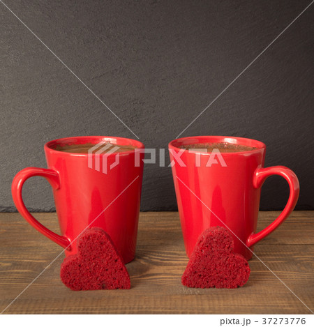 Valentines day composition with red coffee cups. 37273776