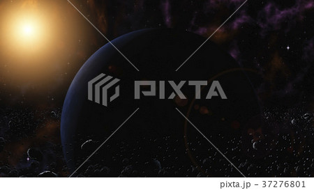 Blue planet with ring system of ice particles Blue planet with ring system of ice particles 37276801