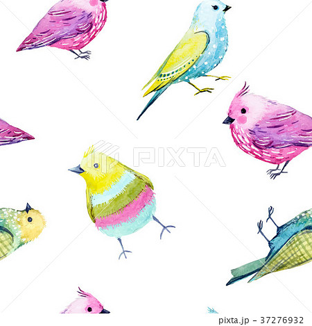 Watercolor Bird Vector Patternのイラスト素材