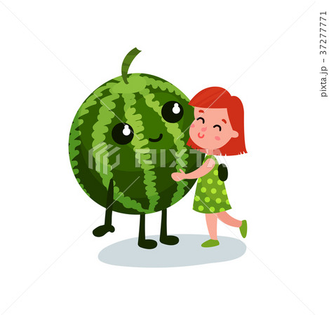 Sweet little girl hugging smiling giant watermelon 37277771