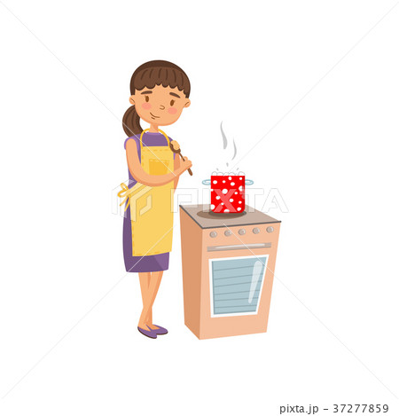 Young woman in casual clothing and apron cooking Young woman in casual clothing and apron cooking 37277859