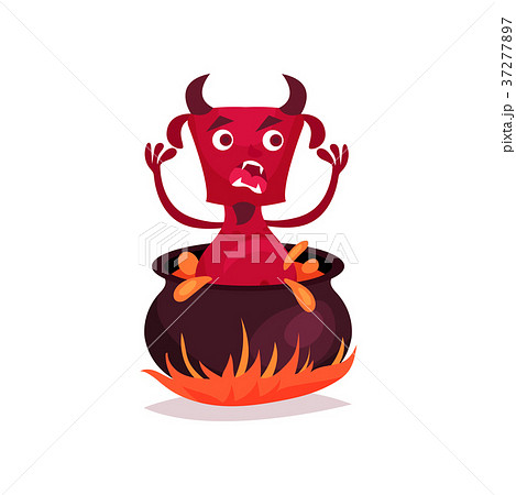 Funny devil with horns and tail in infernal Funny devil with horns and tail in infernal 37277897