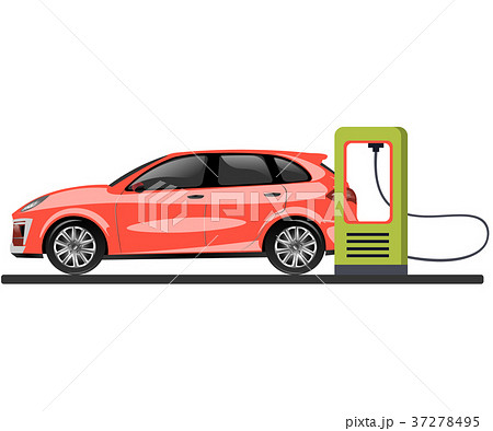 Banner with electric car and charging station 37278495