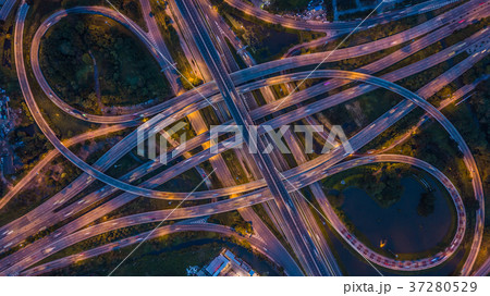 Bangkok Expressway, Top view over the highway Bangkok Expressway, Top view over the highway 37280529