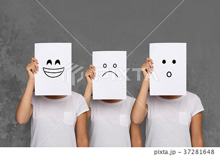 Girl covering face with white boards. Set of 37281648