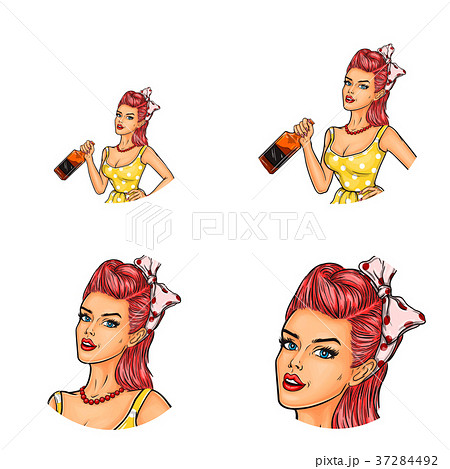 Vector set of female avatars in pop art style Vector set of female avatars in pop art style 37284492