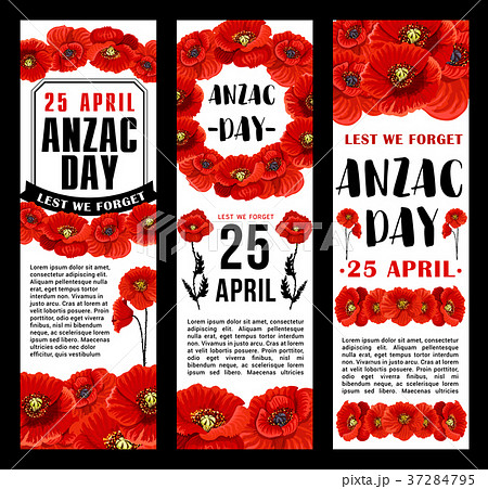 Anzac Day 25 April red poppy vector banners 37284795