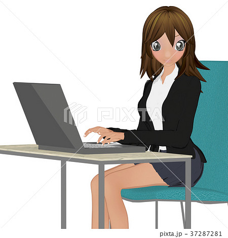 パソコンを打つビジネススーツの女性　perming 2DCG イラスト素材 37287281