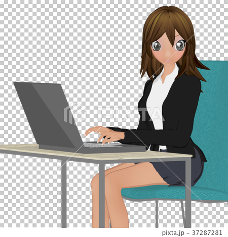 パソコンを打つビジネススーツの女性　perming 2DCG イラスト素材 37287281