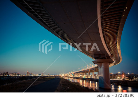夜景　首都高速中央環状線　かつしかハープ橋 37288290