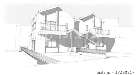 住宅外観パースのイラスト素材