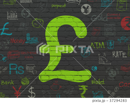Currency concept: Pound on wall background Currency concept: Pound on wall background 37294283