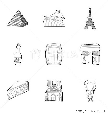 French things icons set, outline style French things icons set, outline style 37295001