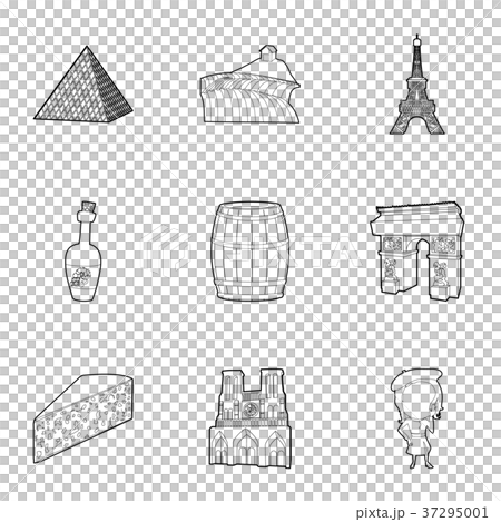 French things icons set, outline style French things icons set, outline style 37295001
