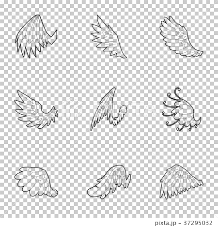 Wings of angel icons set, outline style 37295032