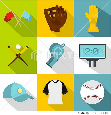 Baseball equipment icon set, flat style 37295410