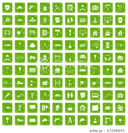 100 construction icons set grunge green 37296045